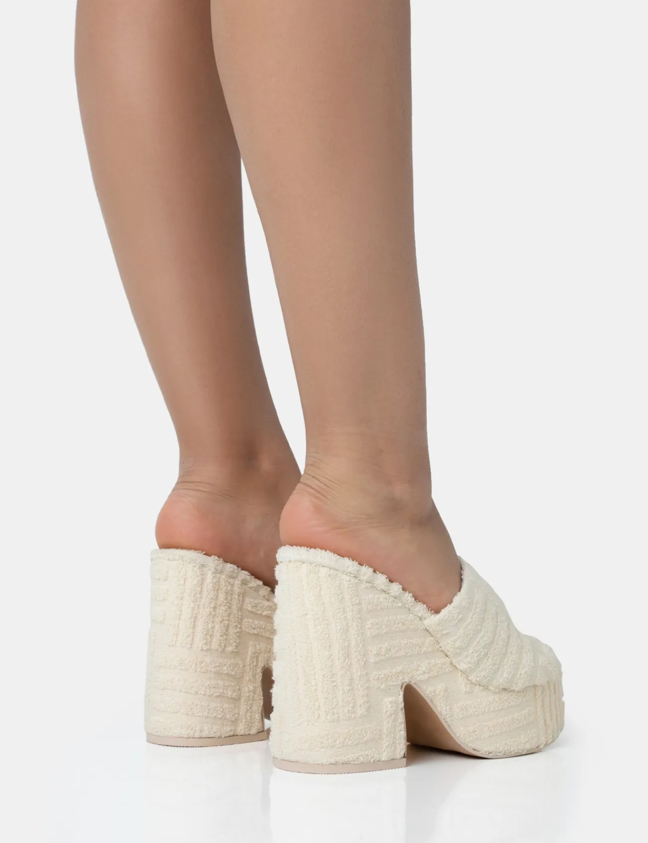 Public Desire Wavez Terry Towelling Round Toe Platform Block Heel Mules Ecru Cheap