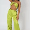 Public Desire Wide Leg Satin Trousers Lime Shop