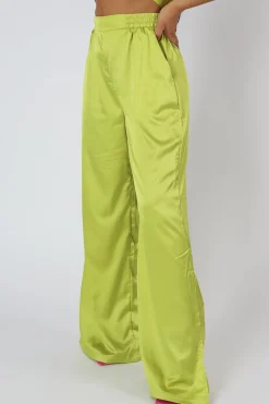 Public Desire Wide Leg Satin Trousers Lime Shop