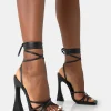 Public Desire Wiley Pu Strappy Lace Up Square Toe Sculptural Block Heels Black Online