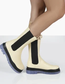 Public Desire Winter Wide Fit Off Ankle Chunky Sole Chelsea Boots White Store
