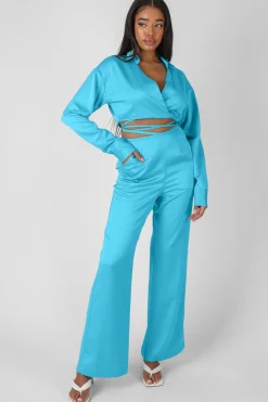 Public Desire Wrap Cropped Shirt Blue Store