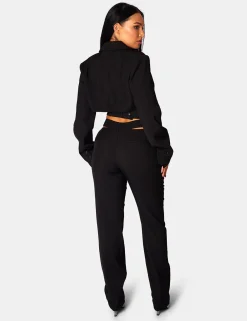 Public Desire Wrap Front Cropped Blazer Black New