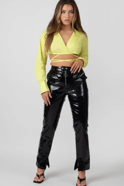 Public Desire Wrap Poplin Cropped Shirt Lime Green Cheap