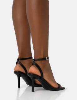 Public Desire Yara Wide Fit Pu Barely There Mid Stiletto Heels Black Best