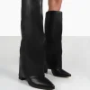 Public Desire Zendaya Pointed Toe Knee High Block Boots Black Cheap