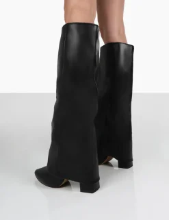 Public Desire Zendaya Pointed Toe Knee High Block Boots Black Cheap