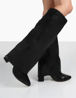 Public Desire Zendaya Pointed Toe Knee High Block Boots Black Cheap