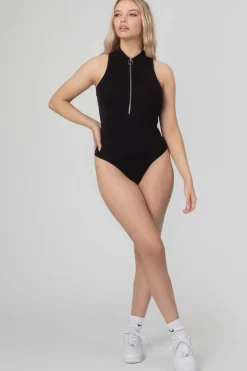 Public Desire Zip Front Racer Bodysuit Black Discount