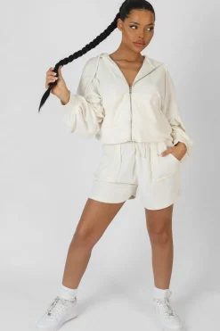 Public Desire Zip Through Towelling Hoodie Ecru Flash Sale