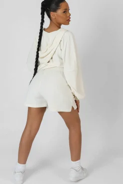 Public Desire Zip Through Towelling Hoodie Ecru Flash Sale