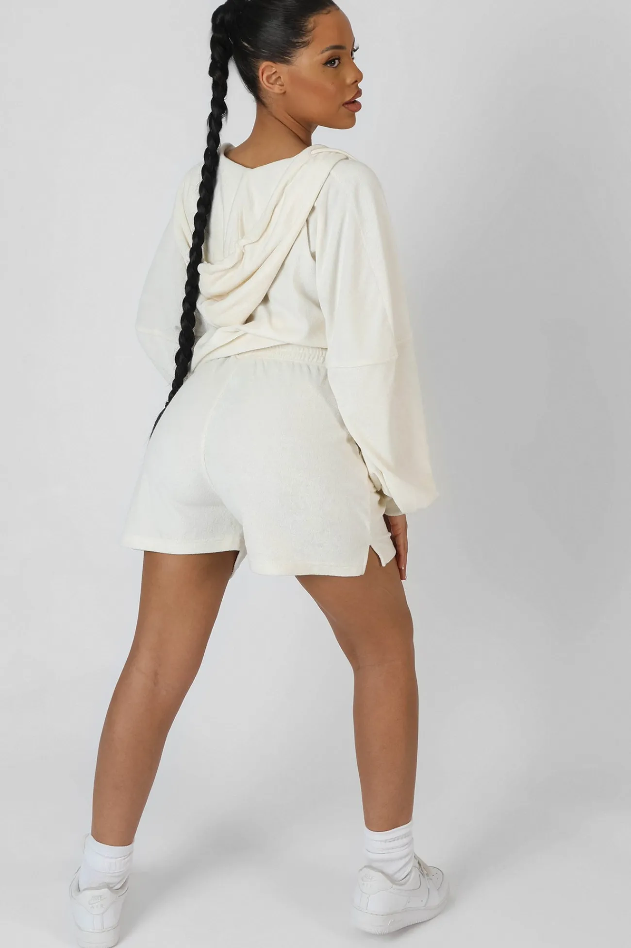 Public Desire Zip Through Towelling Hoodie Ecru Flash Sale