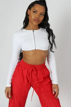 Public Desire Zip Through Underbust Ribbed Top White Hot