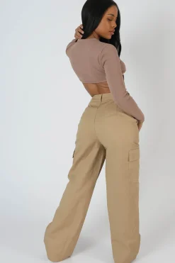 Public Desire Zip Through Underbust Ribbed Top Sand Cheap