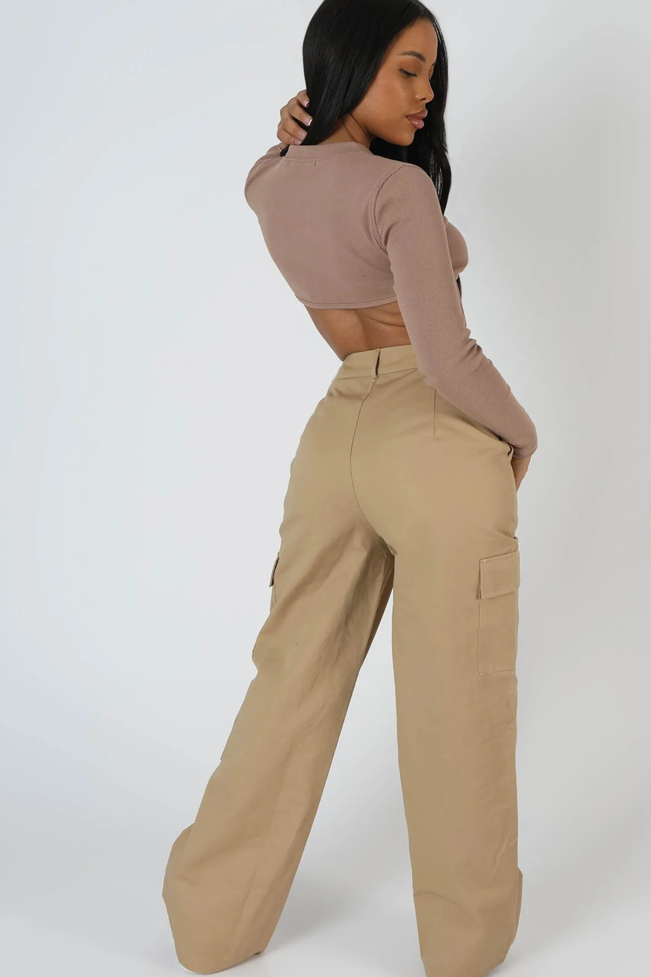 Public Desire Zip Through Underbust Ribbed Top Sand Cheap