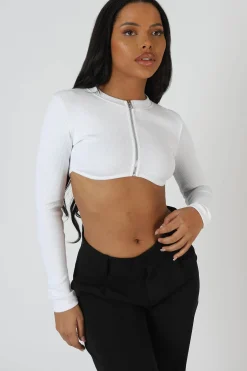 Public Desire Zip Through Underbust Ribbed Top White Hot