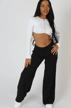 Public Desire Zip Through Underbust Ribbed Top White Hot
