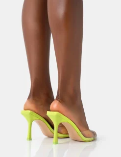Public Desire Zug Pu Perspex Pointed Toe Stiletto Mid Heels Lime New